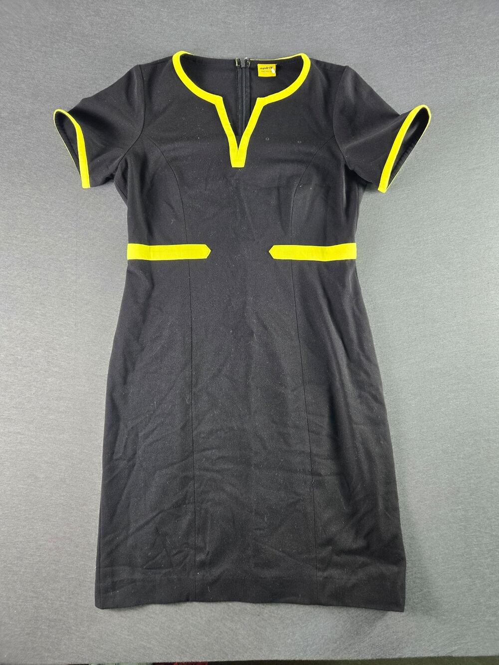 Spirit Dress Womens 6 Black Yellow Trim Sheath Short Sleeve Office Workwear